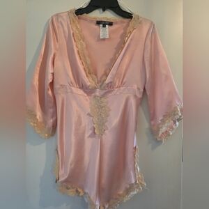Rampage Blush Satin Blouse with Cream Lace
